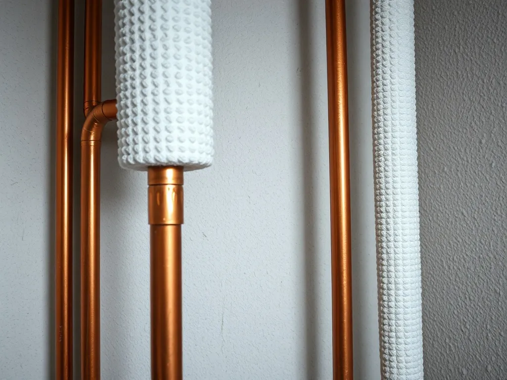 Close up of professional foam pipe insulation on copper wate