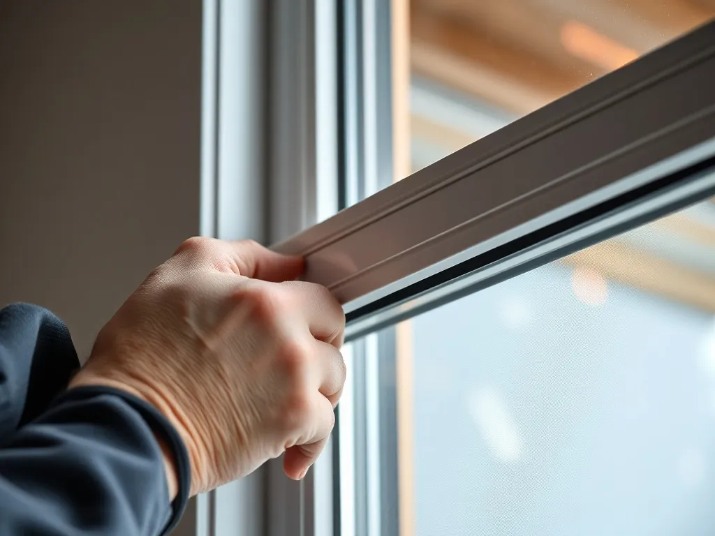 Close up of a professional installing weatherstripping on a